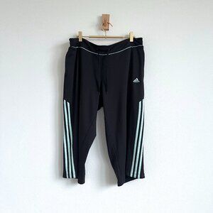 Vintage Adidas Y2K Three Stripes Capri Track Pants - Black & Green - Size L